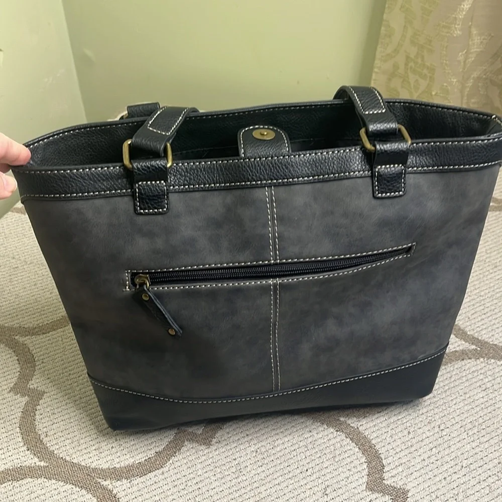 BOC vegan leather multiple pockets Black Gray shoulder tote Bag - Picture 8 of 17